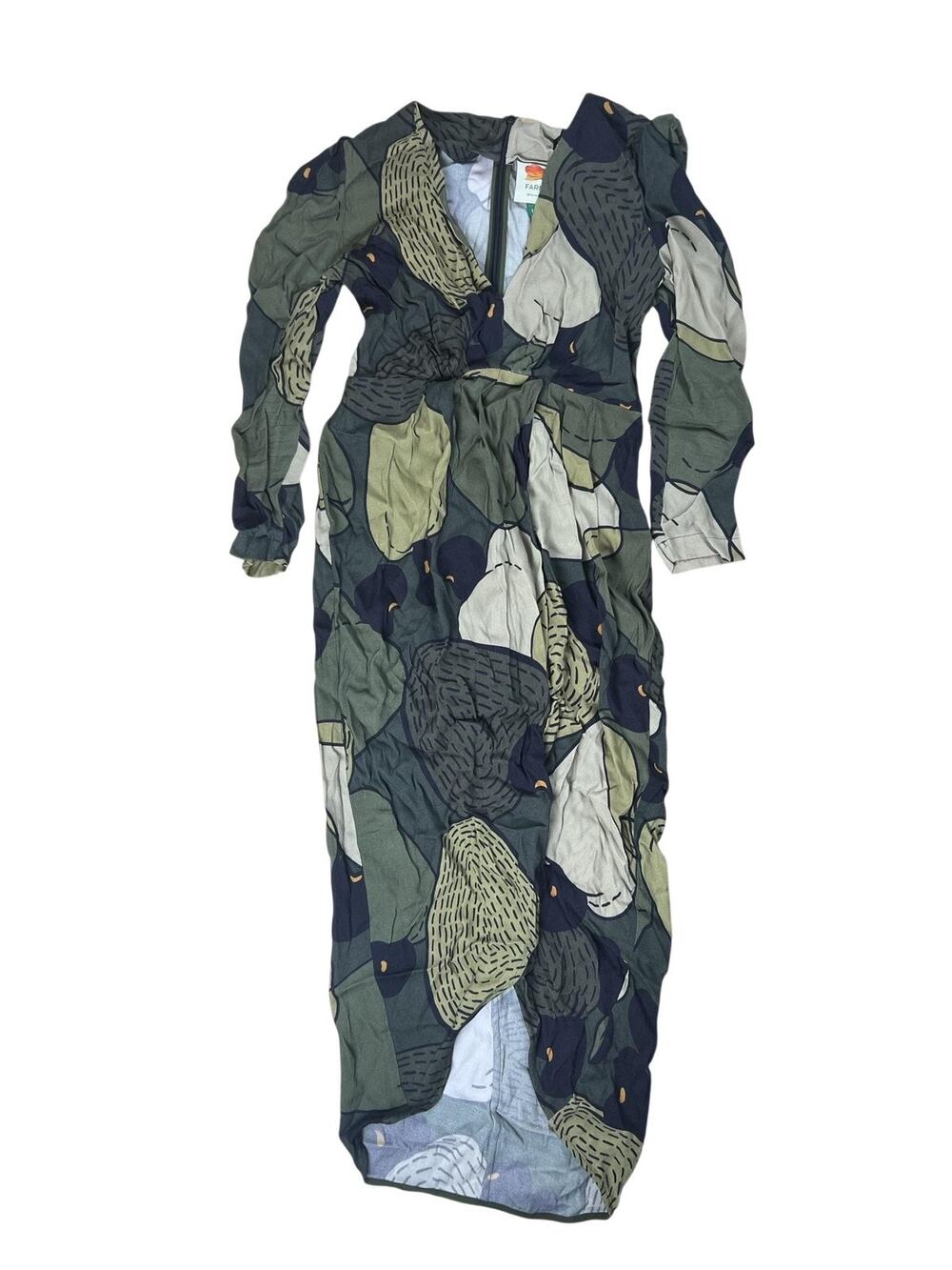Farm Rio Dress Womens S Green Floral Wrap Maxi V-Neck Belted Front Zipper